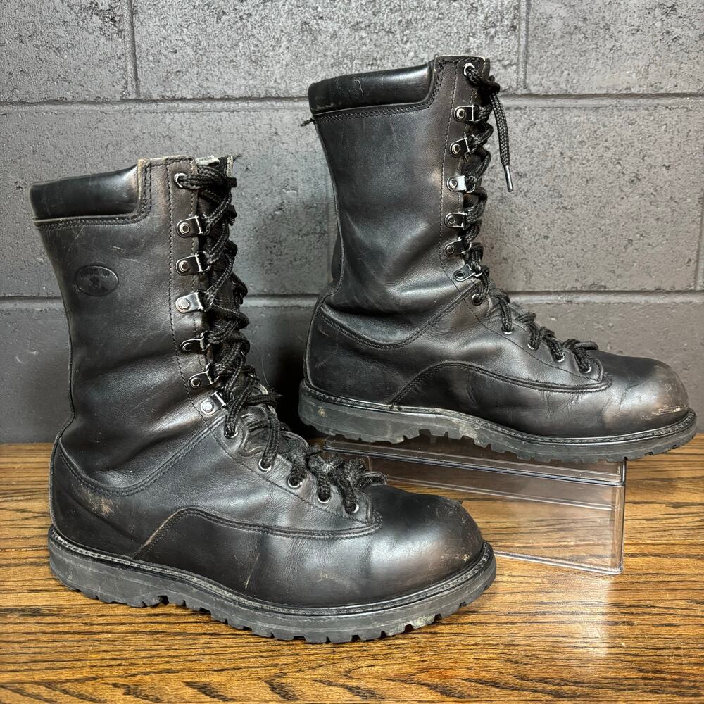 Vintage USA Made Black Combat Work Boots Vibram Sole Size 10.5 Military Logger